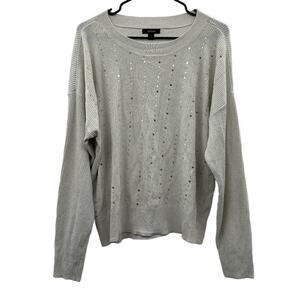 Alfani Gray‎ Silver Sequin Knit Ribbed Long Sleeve Pullover Sweater Size L
